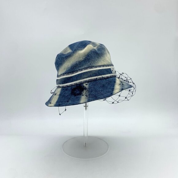 Christian Dior Tie-Dyed Cotton Fishermans Hat W/Mesh Detail Blue Logo Embroidery - Picture 9 of 9